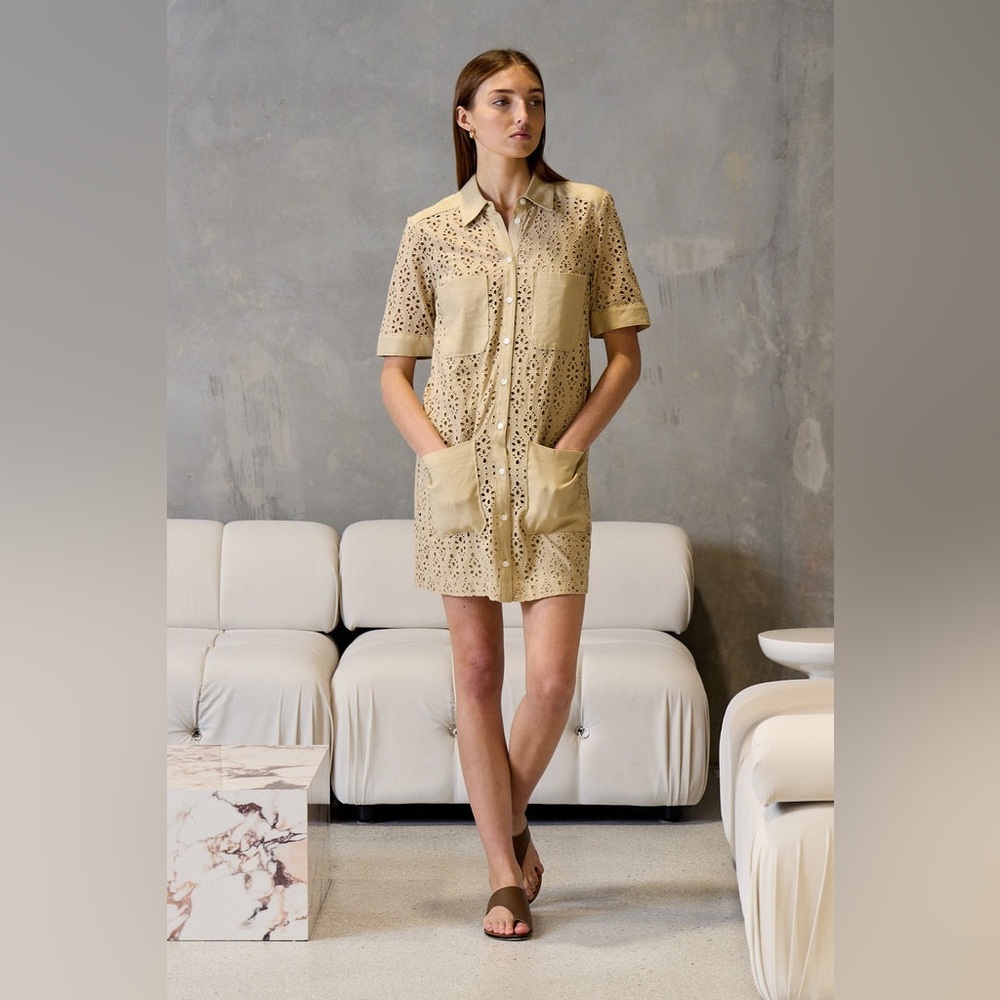 NWT $548 Veronica Beard Rafaela Stone Mini Lace Eyelet Dress